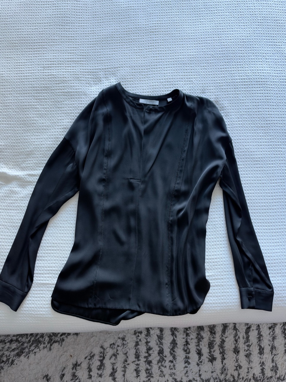 Vince Black Long-Sleeve 100% Silk Blouse